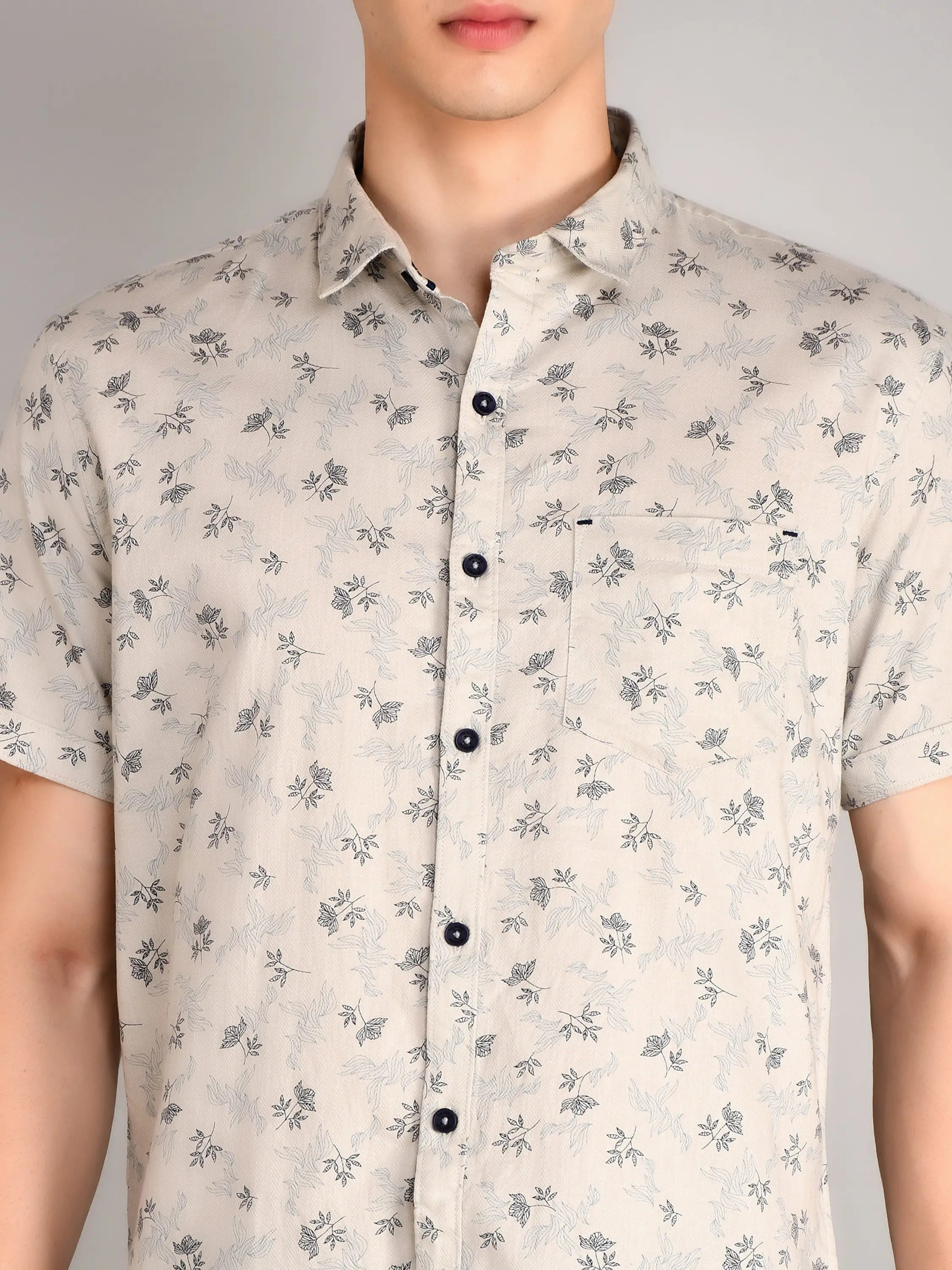 Grey Printed Regular Fit Shirt TIM PARIS