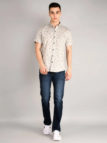 Grey Printed Regular Fit Shirt TIM PARIS