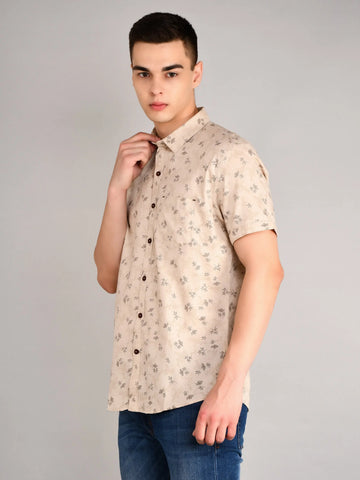 Ivory Printed Regular Fit Shirt TIM PARIS