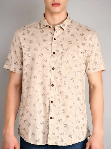 Ivory Printed Regular Fit Shirt TIM PARIS