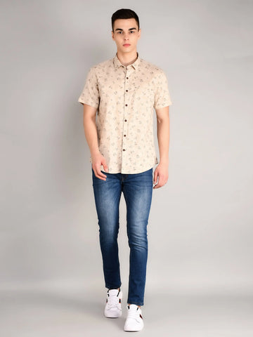 Ivory Printed Regular Fit Shirt TIM PARIS