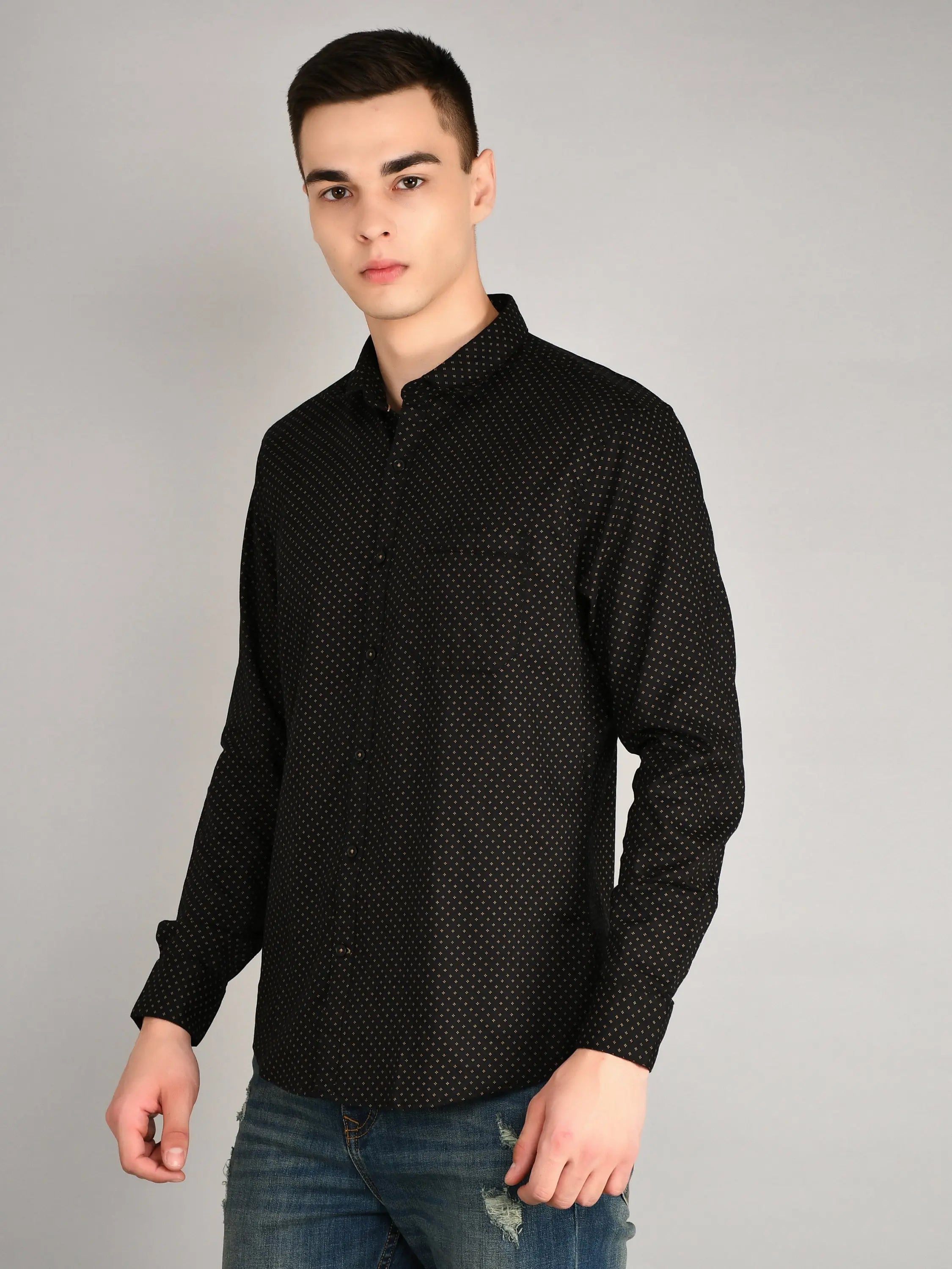Black Printed Regular Fit Shirt TIM PARIS