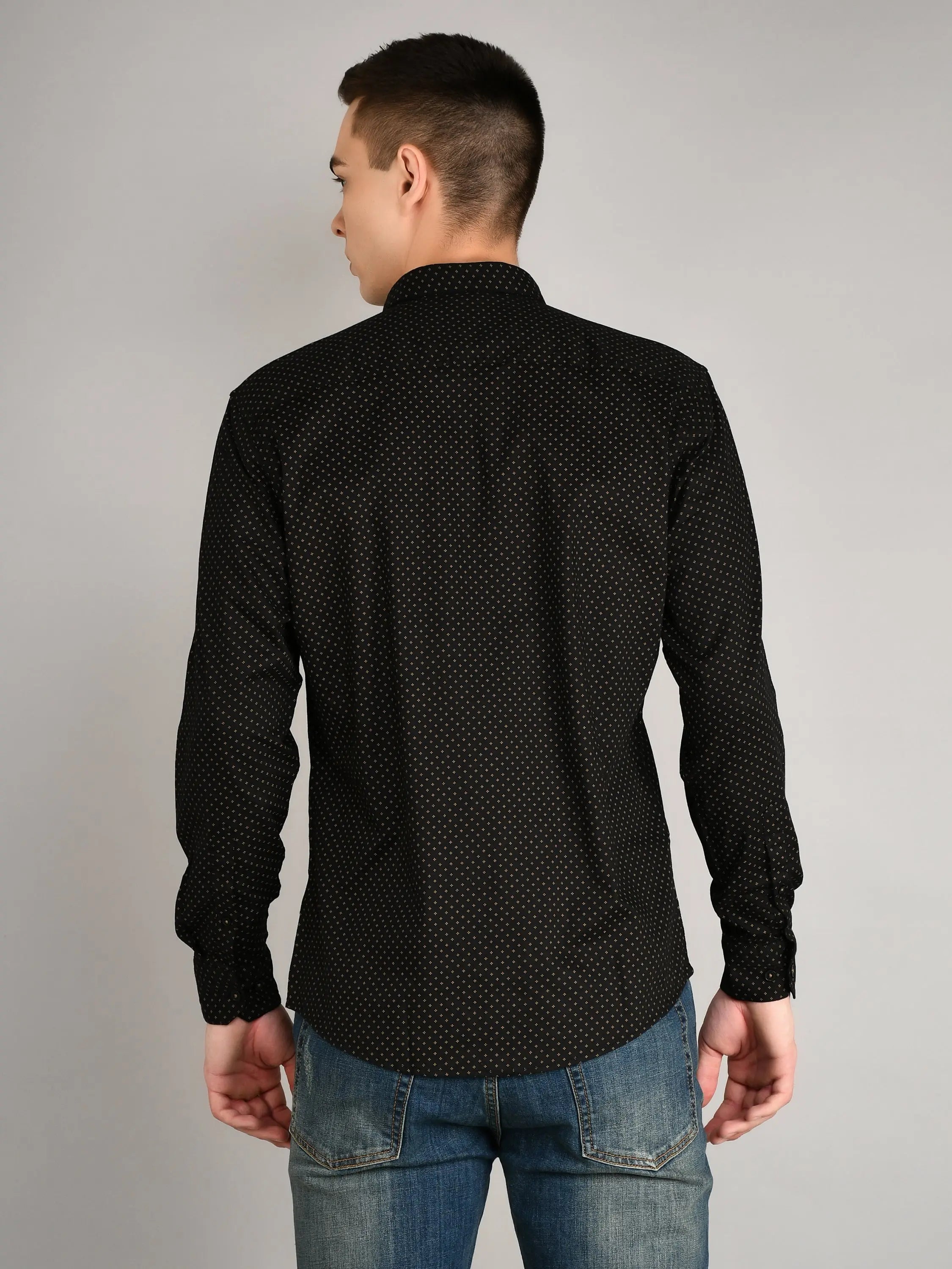 Black Printed Regular Fit Shirt TIM PARIS