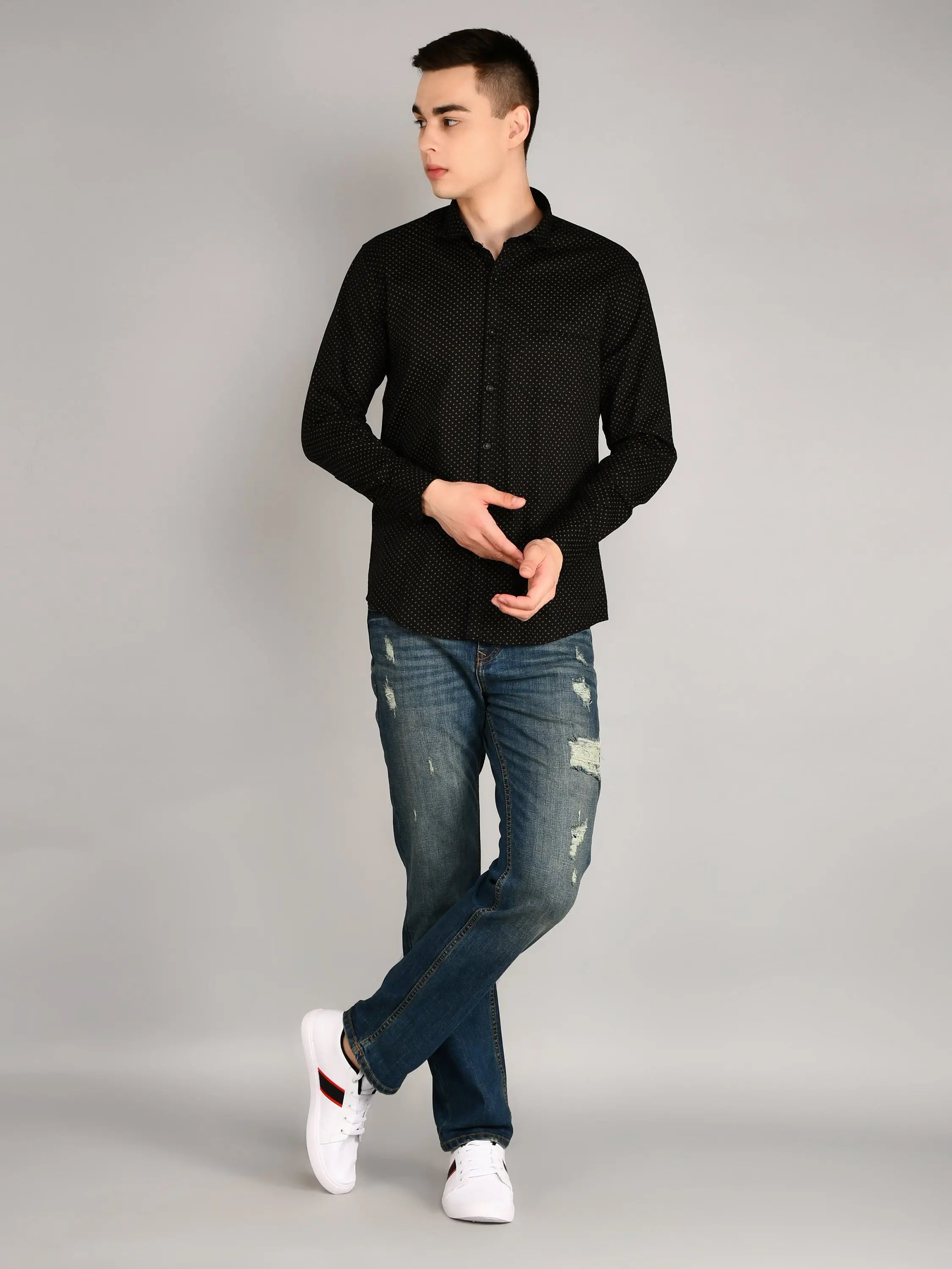 Black Printed Regular Fit Shirt TIM PARIS