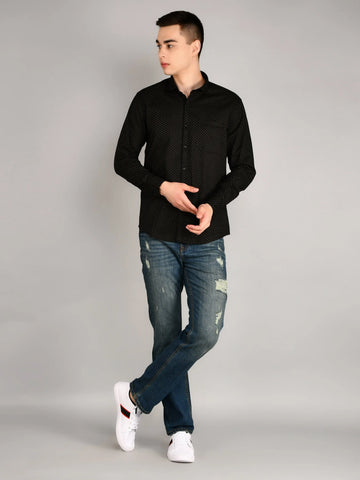 Black Printed Regular Fit Shirt TIM PARIS