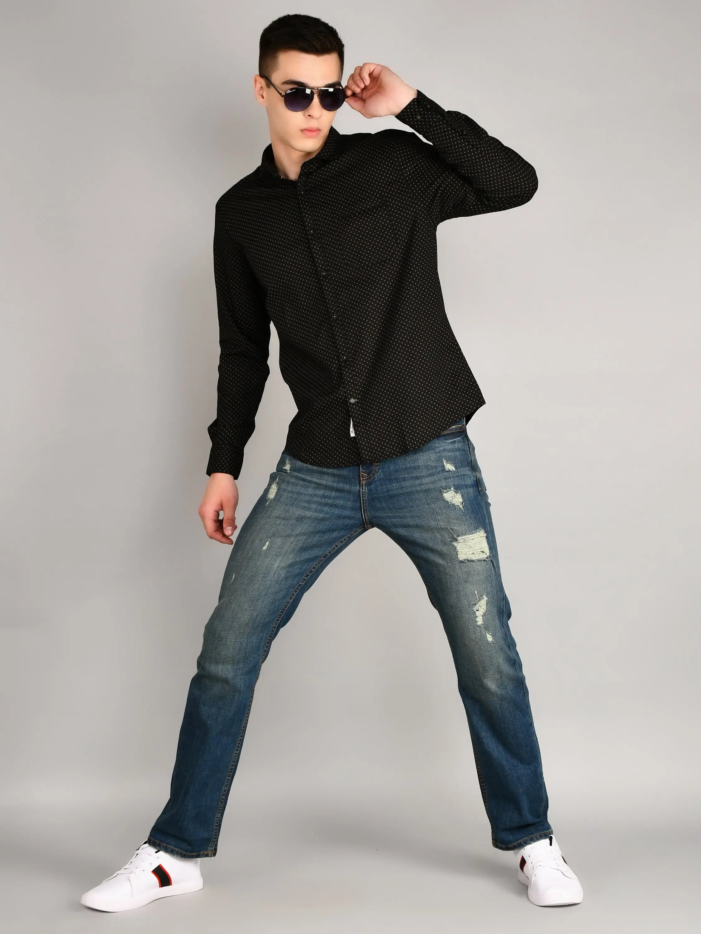 Black Printed Regular Fit Shirt TIM PARIS