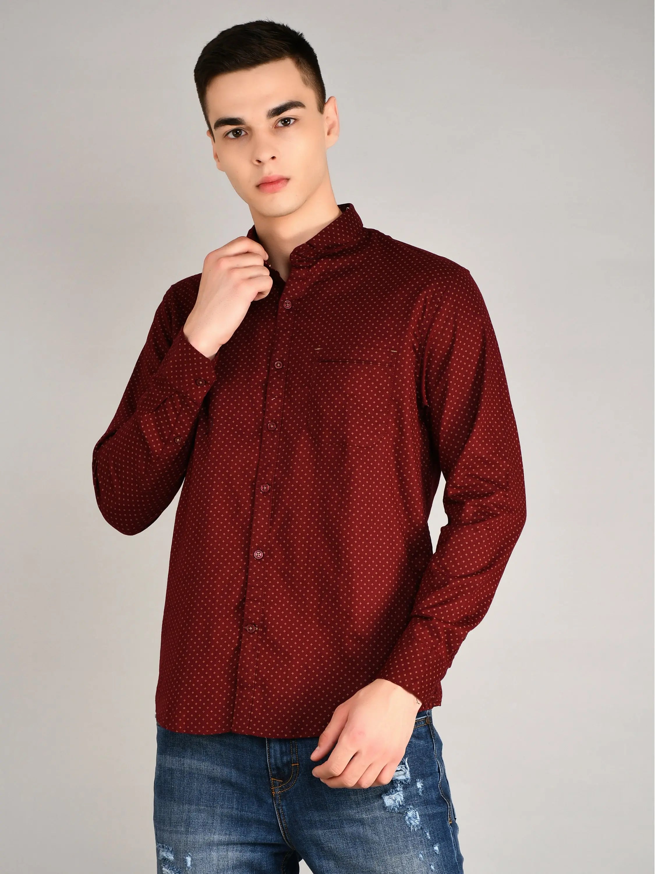 Maroon Printed Regular Fit Shirt TIM PARIS