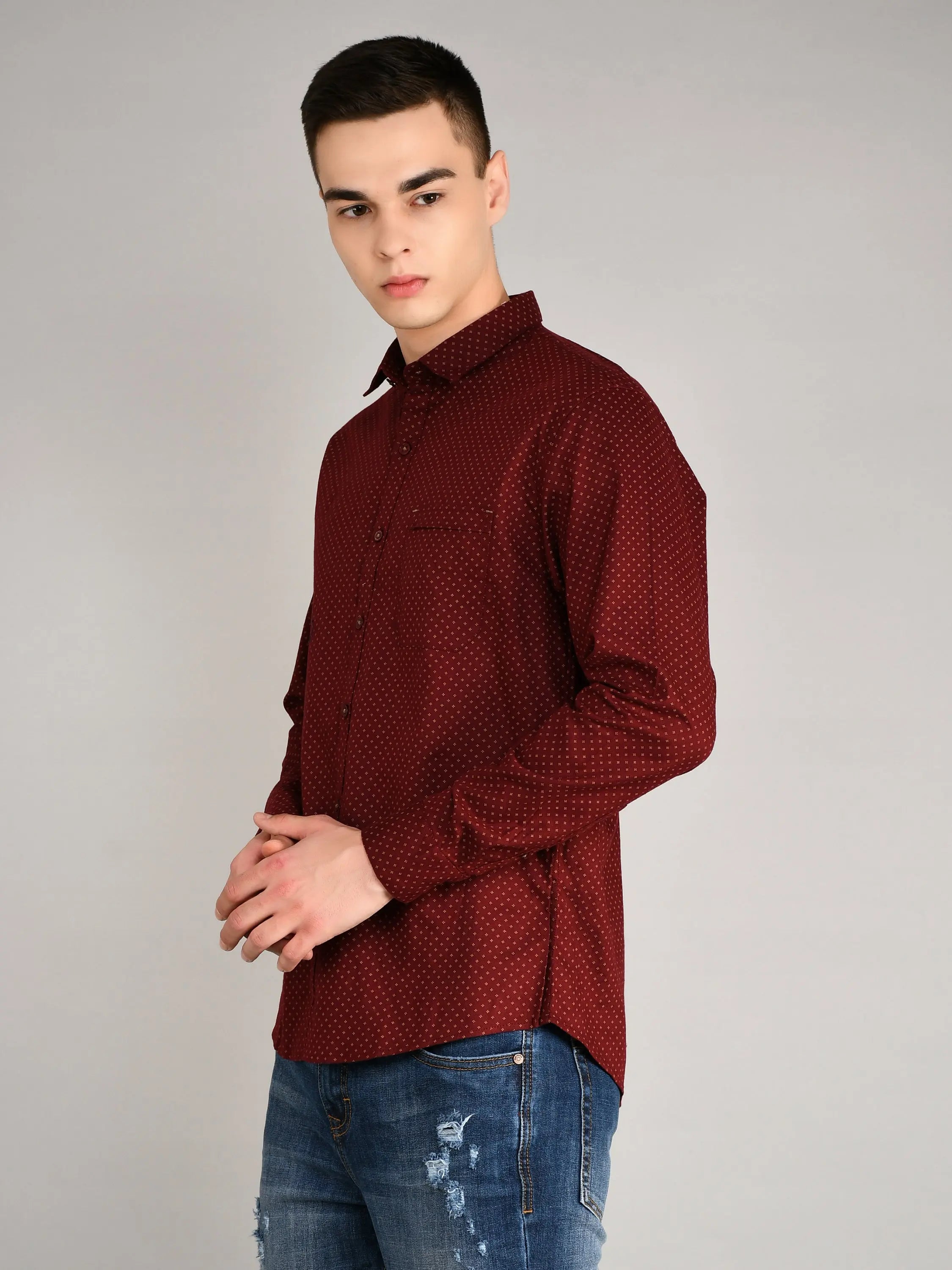 Maroon Printed Regular Fit Shirt TIM PARIS