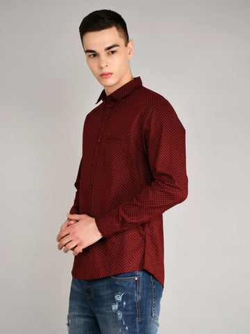 Maroon Printed Regular Fit Shirt TIM PARIS