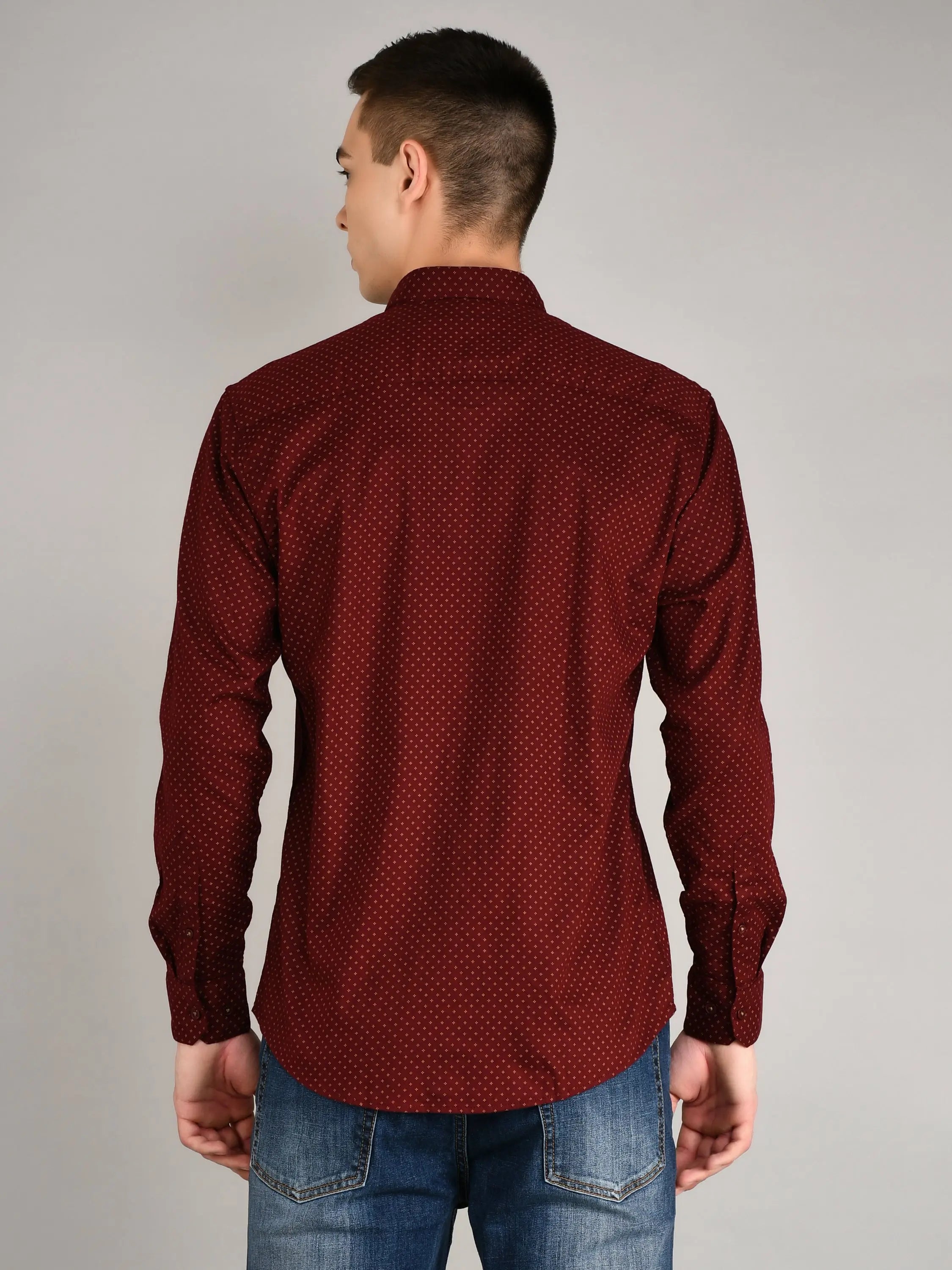 Maroon Printed Regular Fit Shirt TIM PARIS