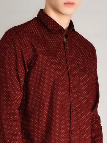 Maroon Printed Regular Fit Shirt TIM PARIS
