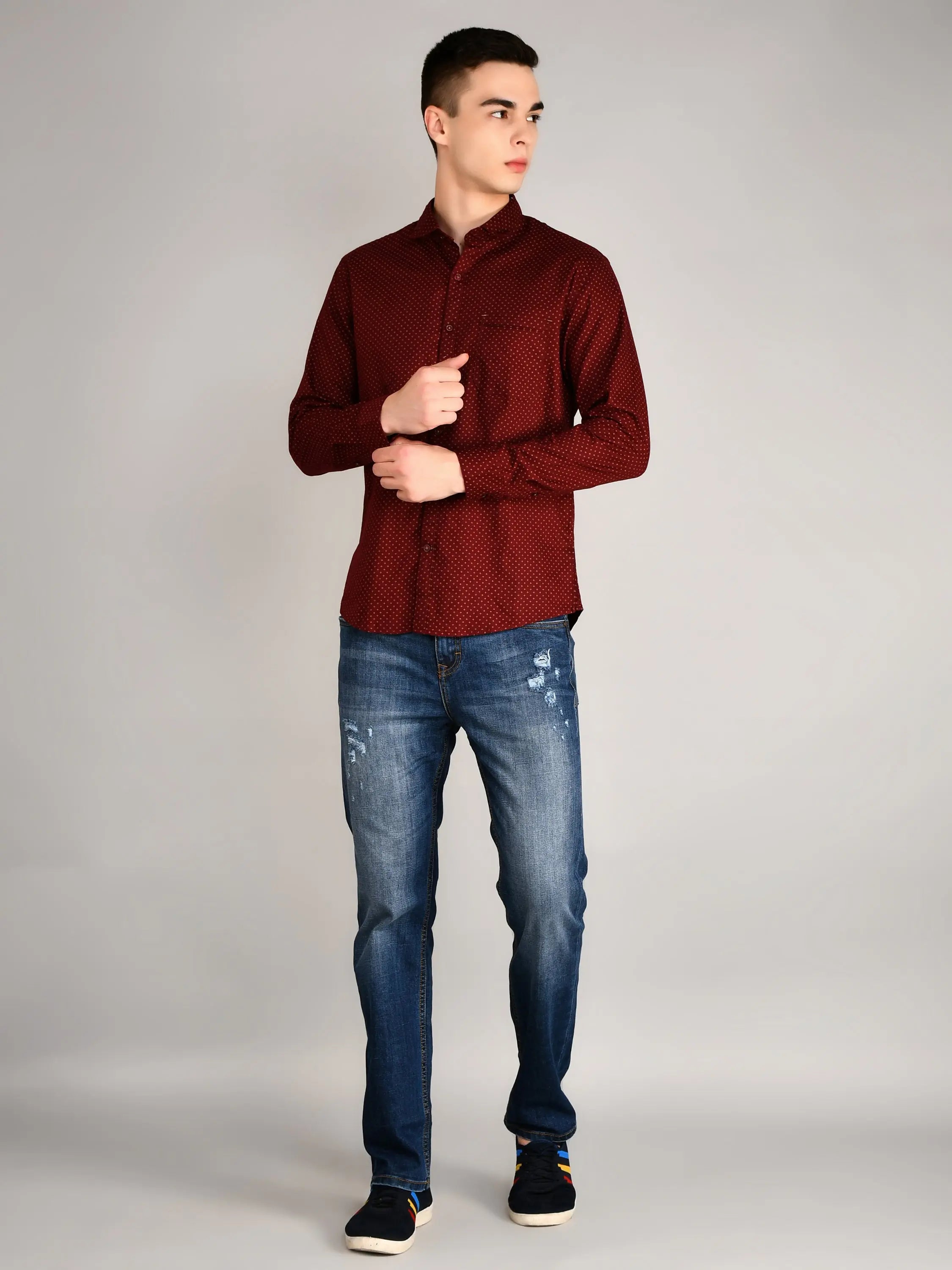 Maroon Printed Regular Fit Shirt TIM PARIS