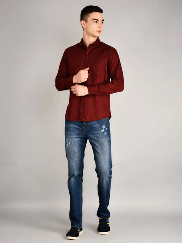 Maroon Printed Regular Fit Shirt TIM PARIS