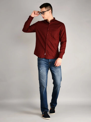 Maroon Printed Regular Fit Shirt TIM PARIS