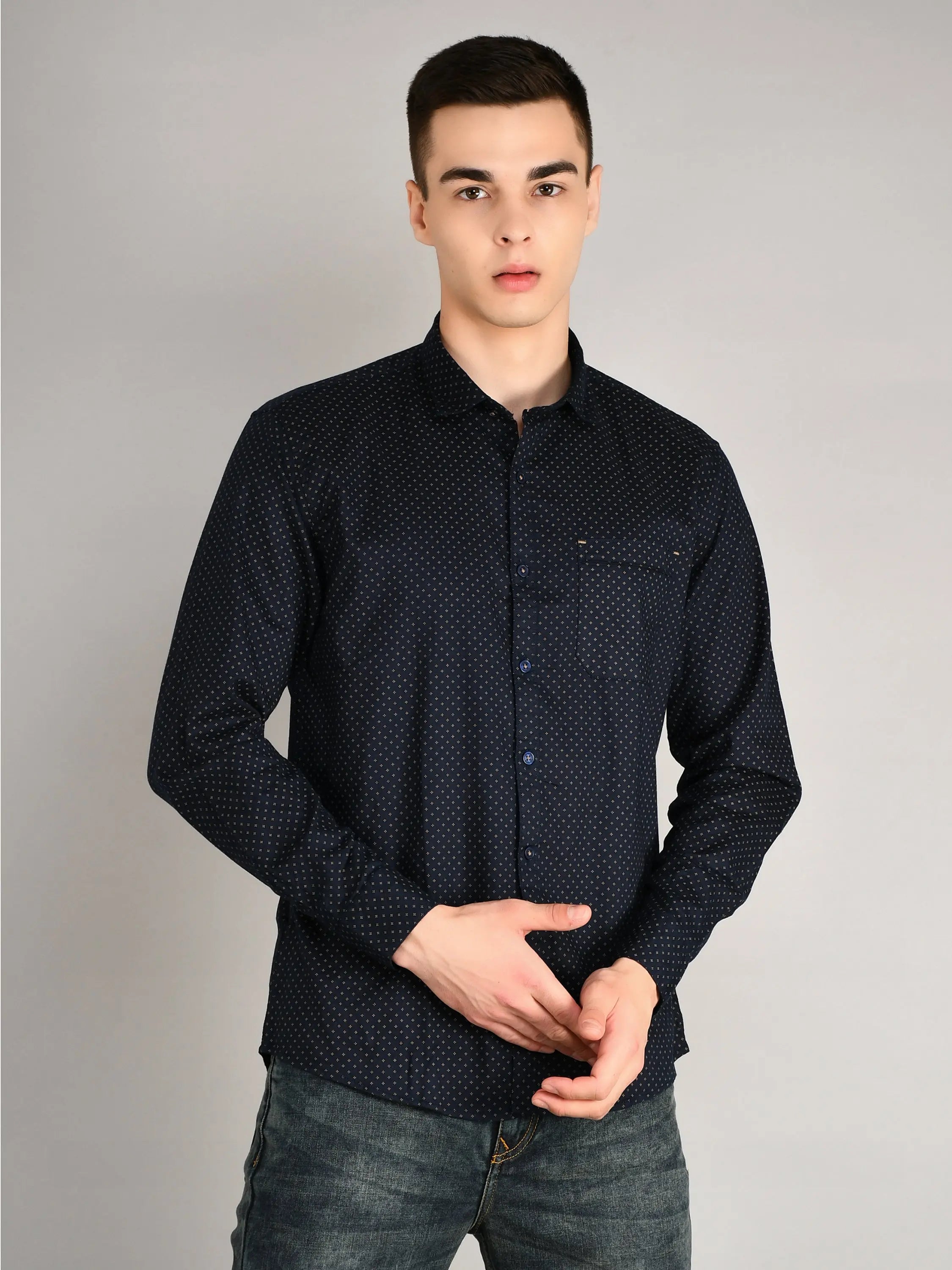 Navy Printed Regular Fit Shirt TIM PARIS