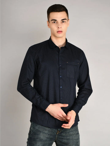 Navy Printed Regular Fit Shirt TIM PARIS
