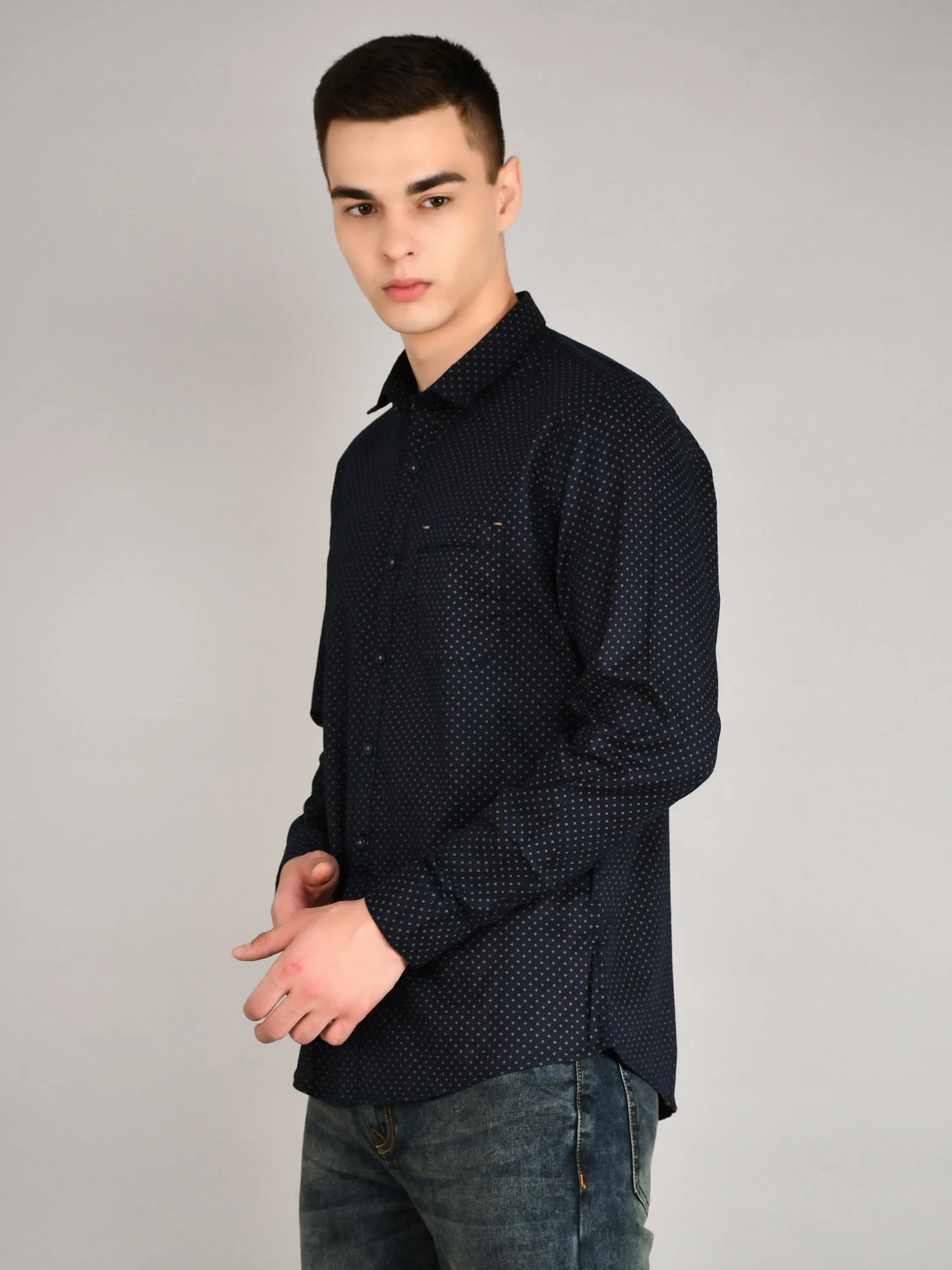 Navy Printed Regular Fit Shirt TIM PARIS