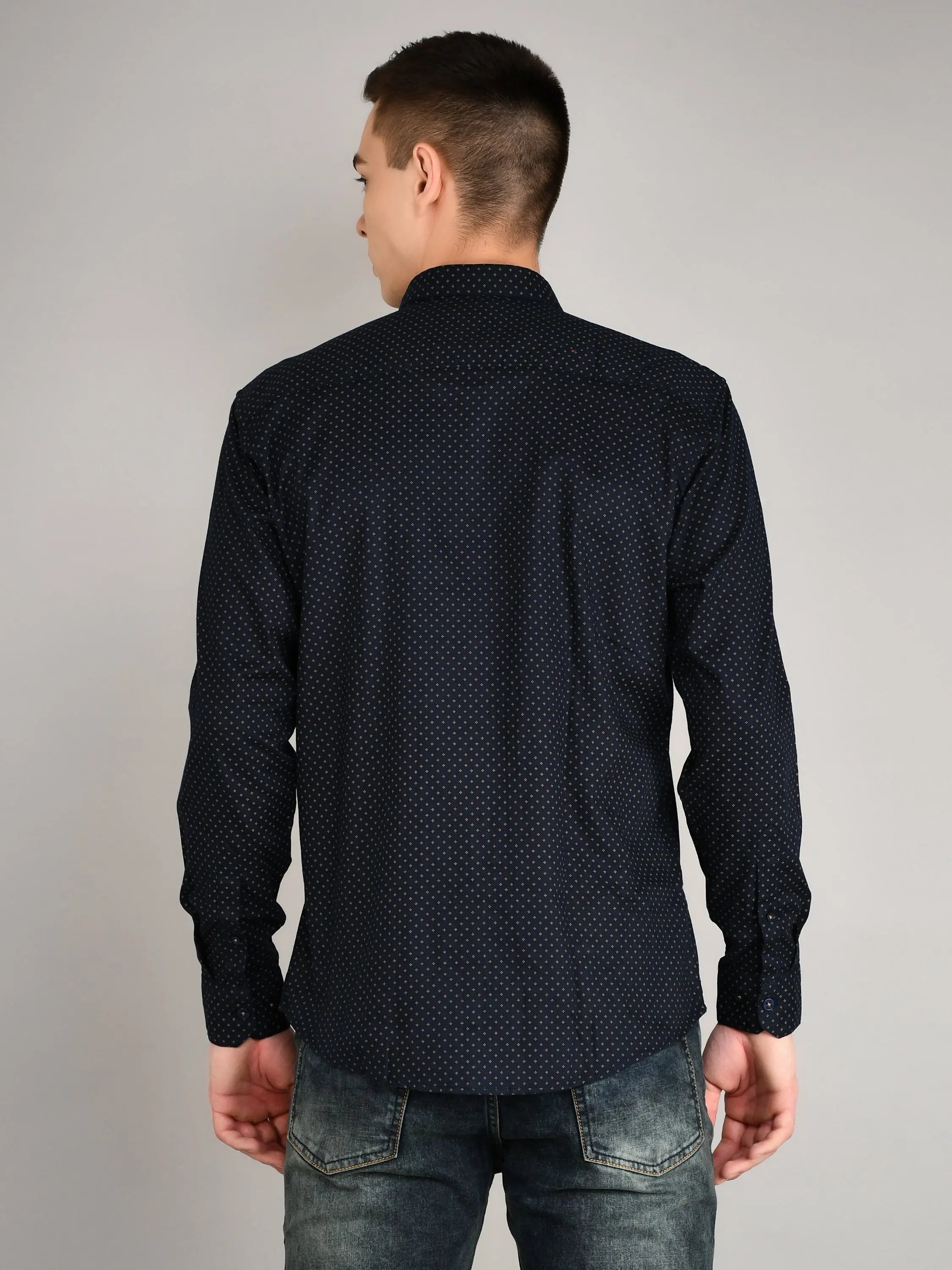 Navy Printed Regular Fit Shirt TIM PARIS