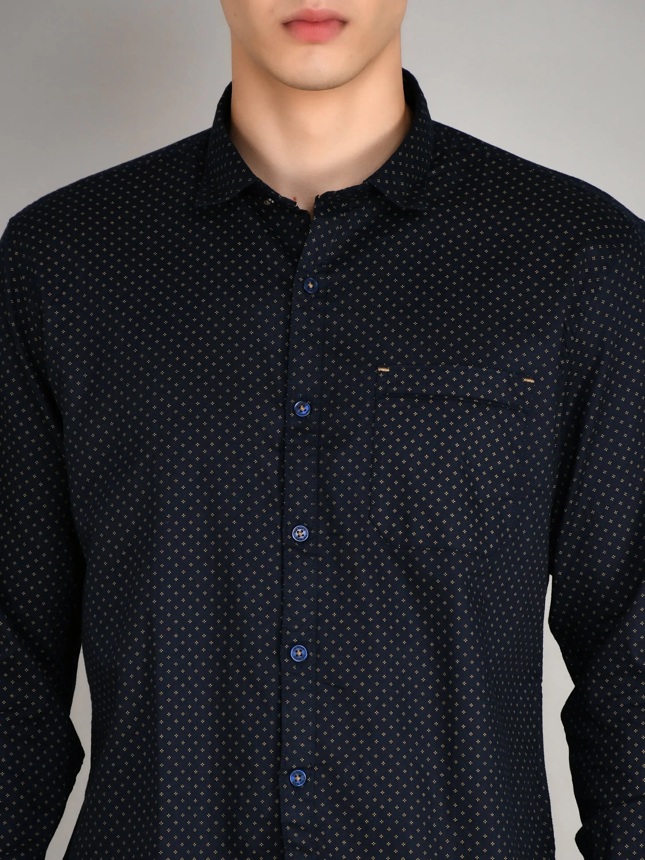 Navy Printed Regular Fit Shirt TIM PARIS