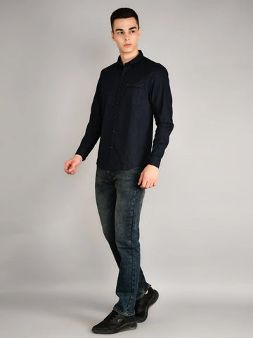 Navy Printed Regular Fit Shirt TIM PARIS