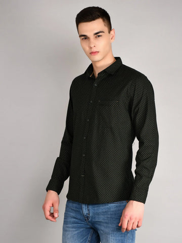 Olive Green Printed Regular Fit Shirt TIM PARIS