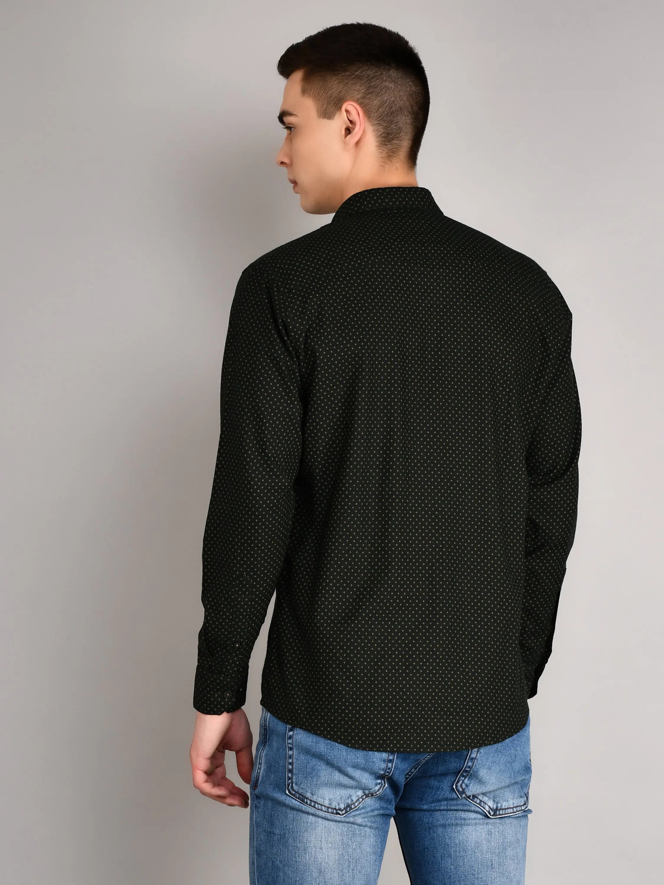 Olive Green Printed Regular Fit Shirt TIM PARIS