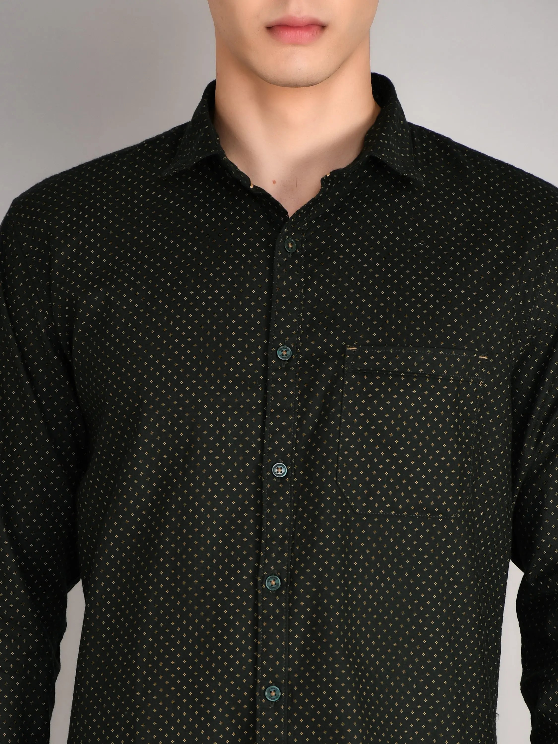Olive Green Printed Regular Fit Shirt TIM PARIS