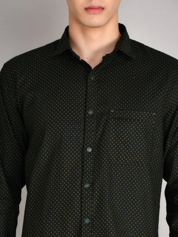 Olive Green Printed Regular Fit Shirt TIM PARIS