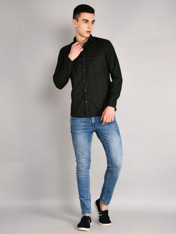 Olive Green Printed Regular Fit Shirt TIM PARIS