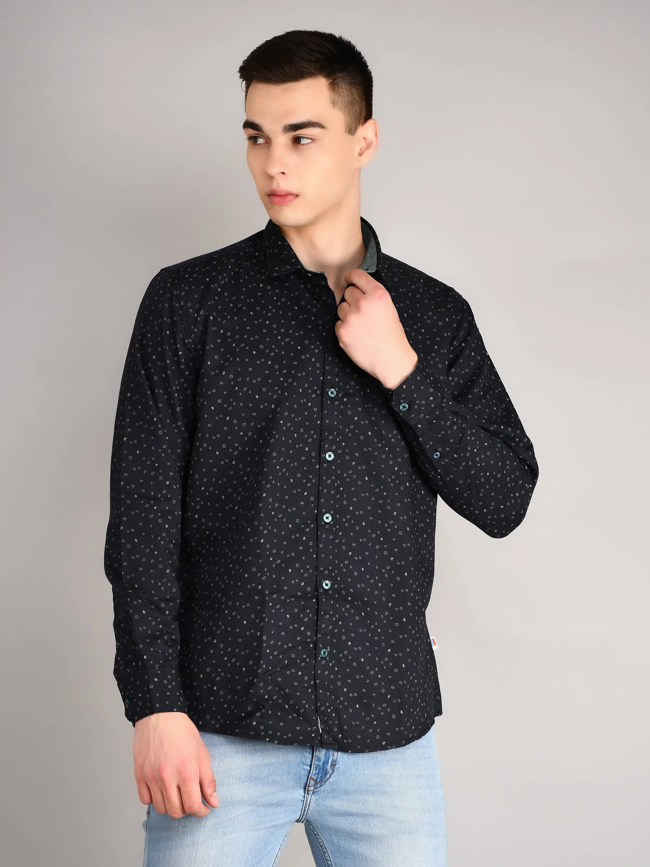 Black Printed Regular Fit Shirt TIM PARIS
