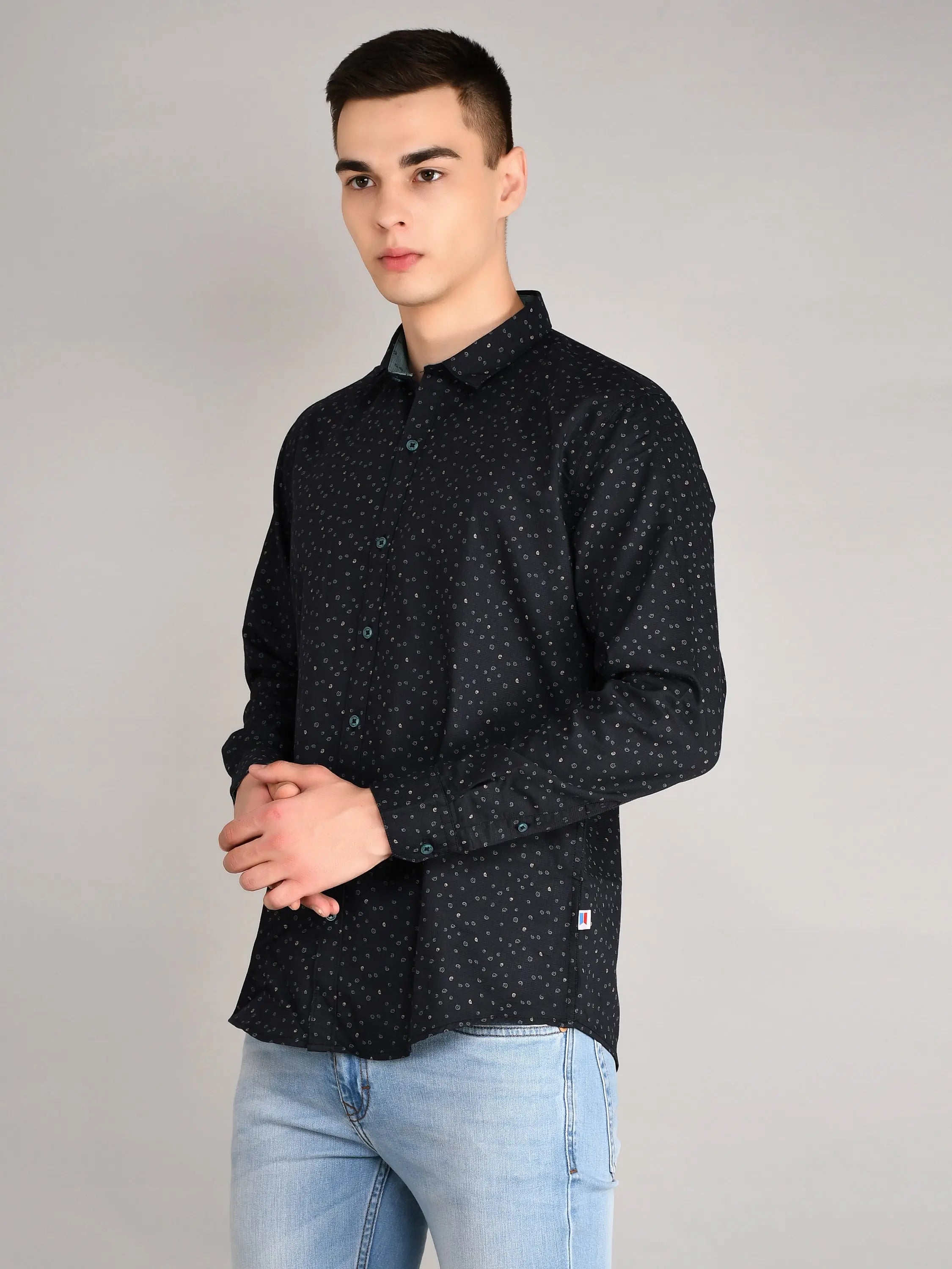 Black Printed Regular Fit Shirt TIM PARIS