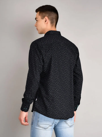 Black Printed Regular Fit Shirt TIM PARIS