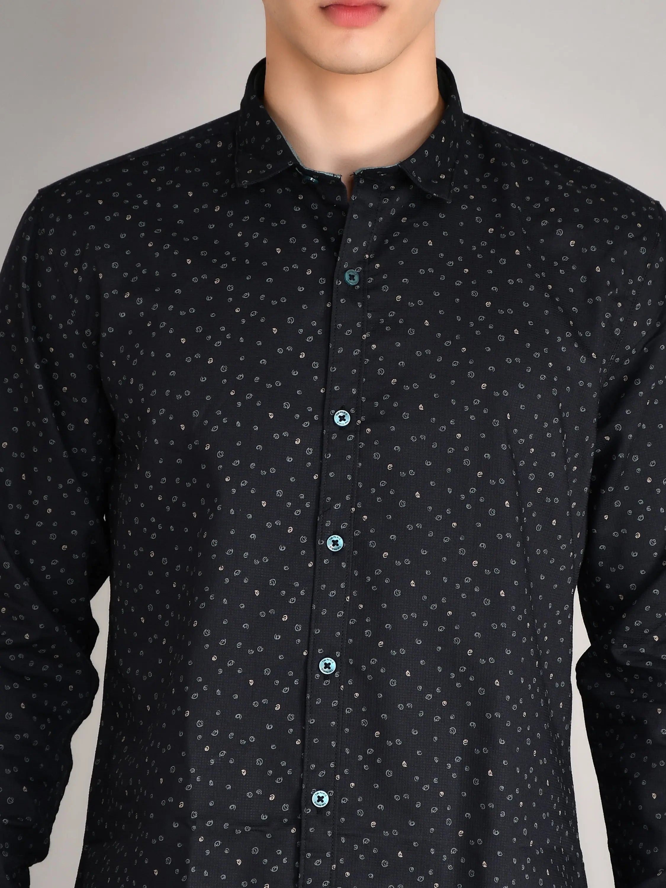 Black Printed Regular Fit Shirt TIM PARIS