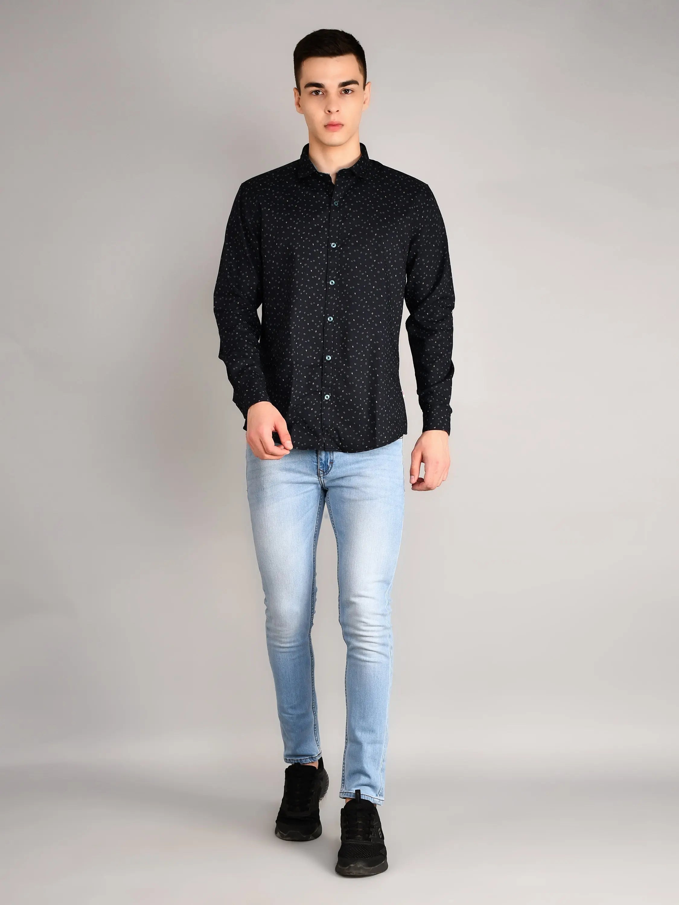 Black Printed Regular Fit Shirt TIM PARIS