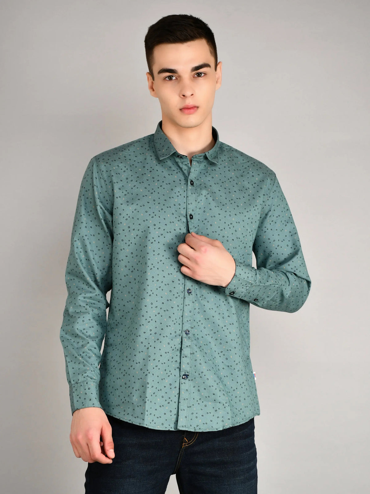 Light Green Printed Regular Fit Shirt TIM PARIS