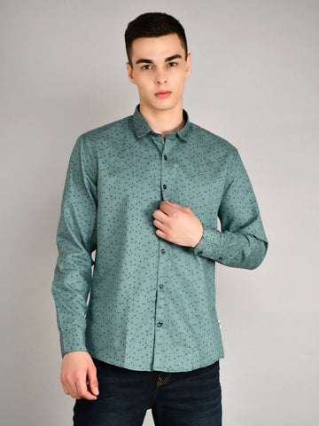 Light Green Printed Regular Fit Shirt TIM PARIS