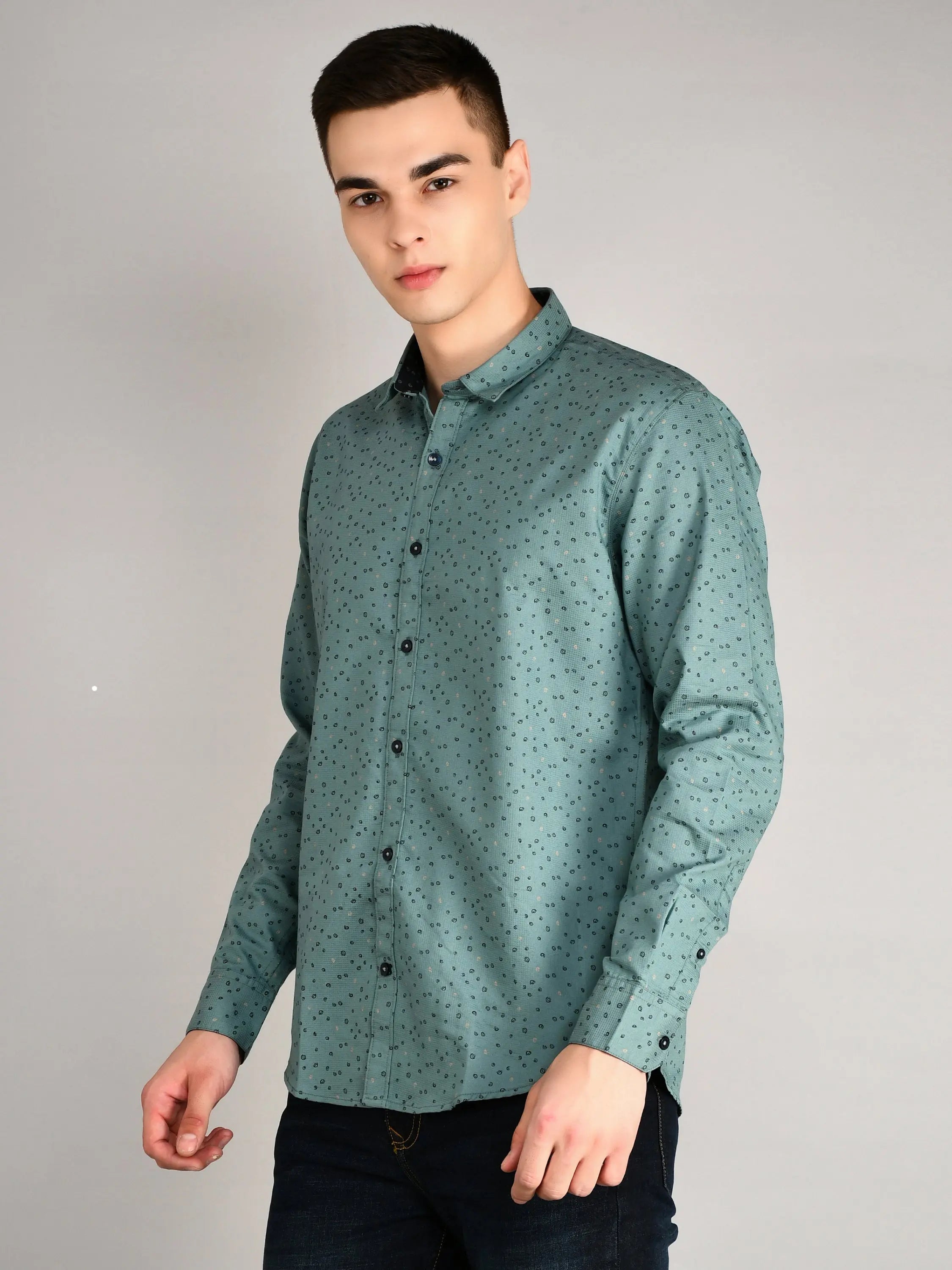 Light Green Printed Regular Fit Shirt TIM PARIS