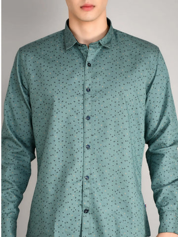 Light Green Printed Regular Fit Shirt TIM PARIS