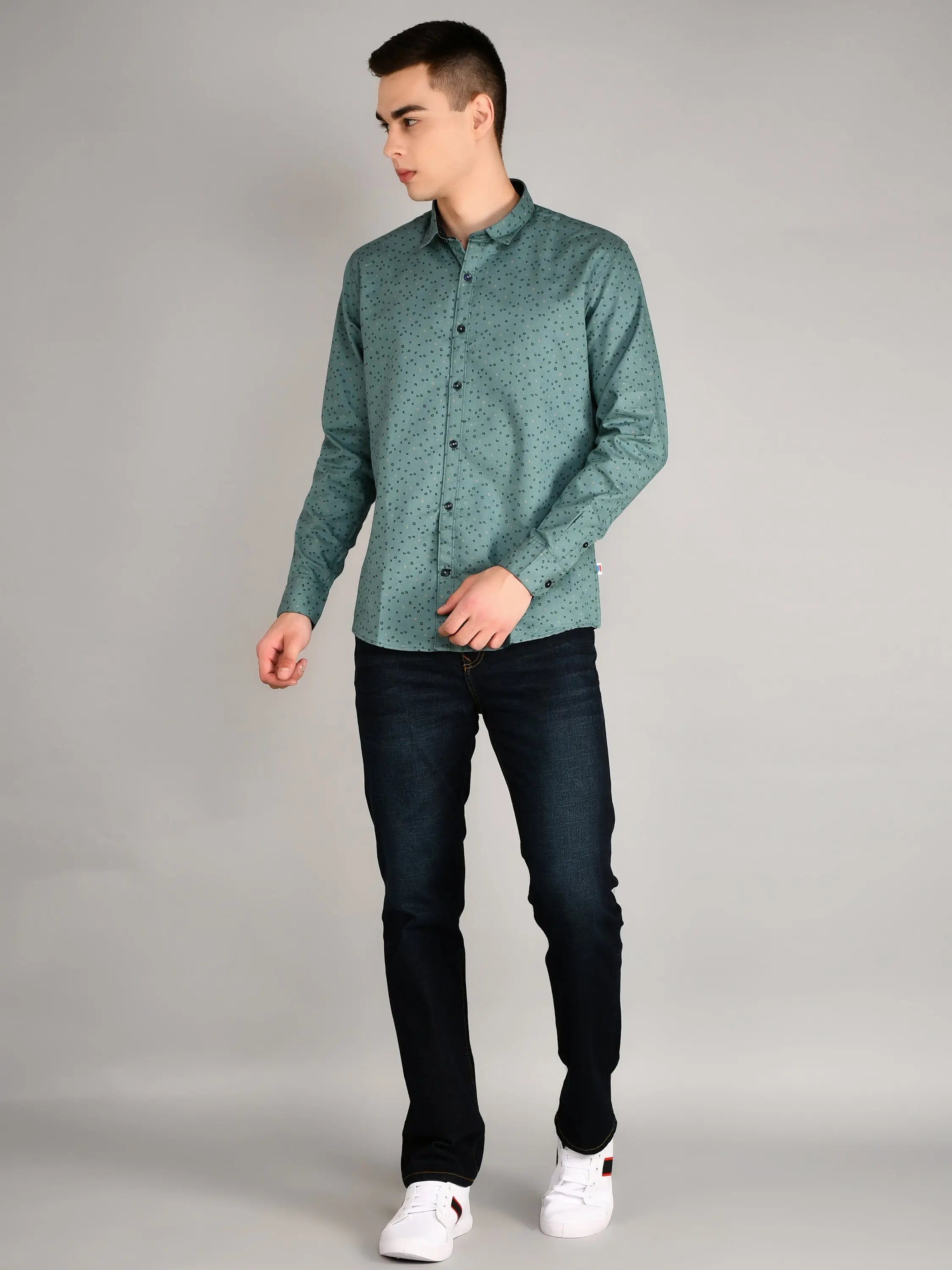 Light Green Printed Regular Fit Shirt TIM PARIS