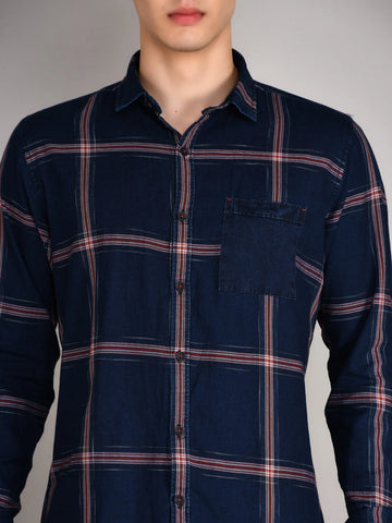 Navy-Red Checks Checkered Regular Fit Shirt TIM PARIS