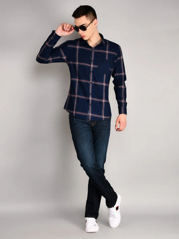 Navy-Red Checks Checkered Regular Fit Shirt TIM PARIS
