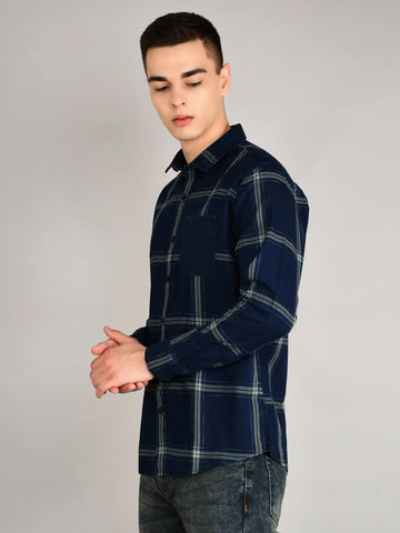 Navy-Green Checks Checkered Regular Fit Shirt TIM PARIS