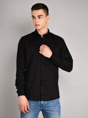 Black Printed Mandarin Collar Shirt