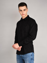 Black Printed Mandarin Collar Shirt