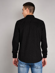 Black Printed Mandarin Collar Shirt