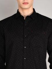 Black Printed Mandarin Collar Shirt