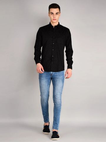 Black Printed Mandarin Collar Shirt Tim Paris