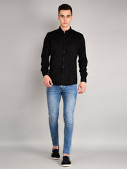 Black Printed Mandarin Collar Shirt