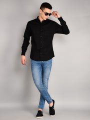 Black Printed Mandarin Collar Shirt