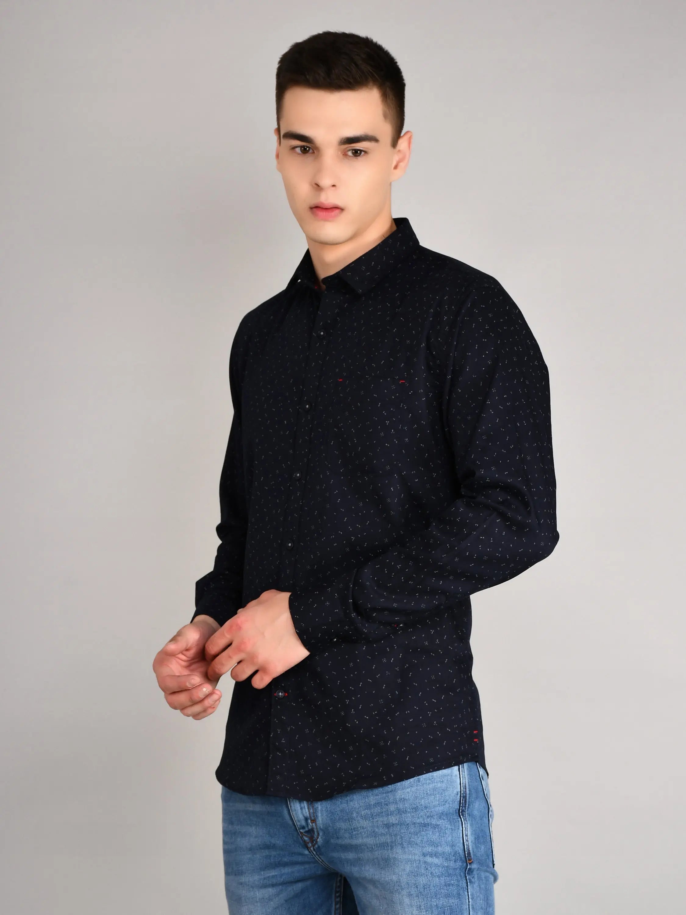 Navy Blue Printed Regular Fit Shirt TIM PARIS